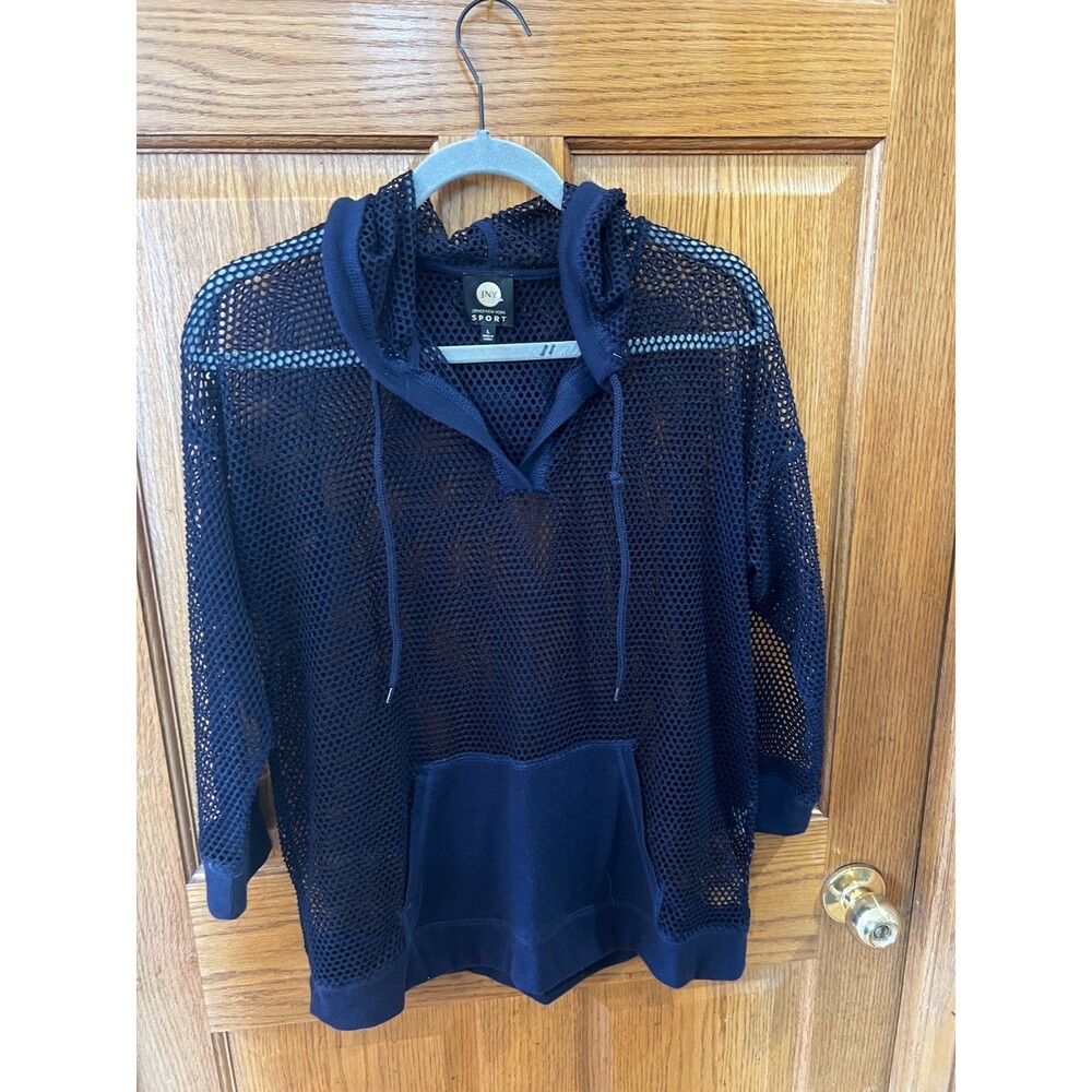 Jones New York Sport Navy Mesh Sweater Swimsuit Pool Coverup Top Size L